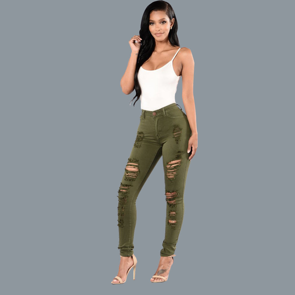 Slim-fit Multi-color Knee Ripped Jeans