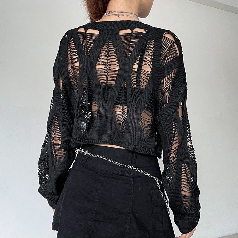 See-through Ripped Pullover Sweater