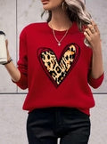Solid Color Heart Leopard Sweater