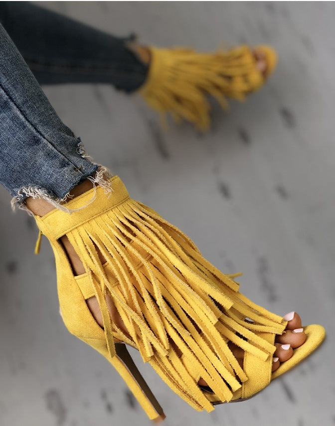 Fringed High Heel Sandals