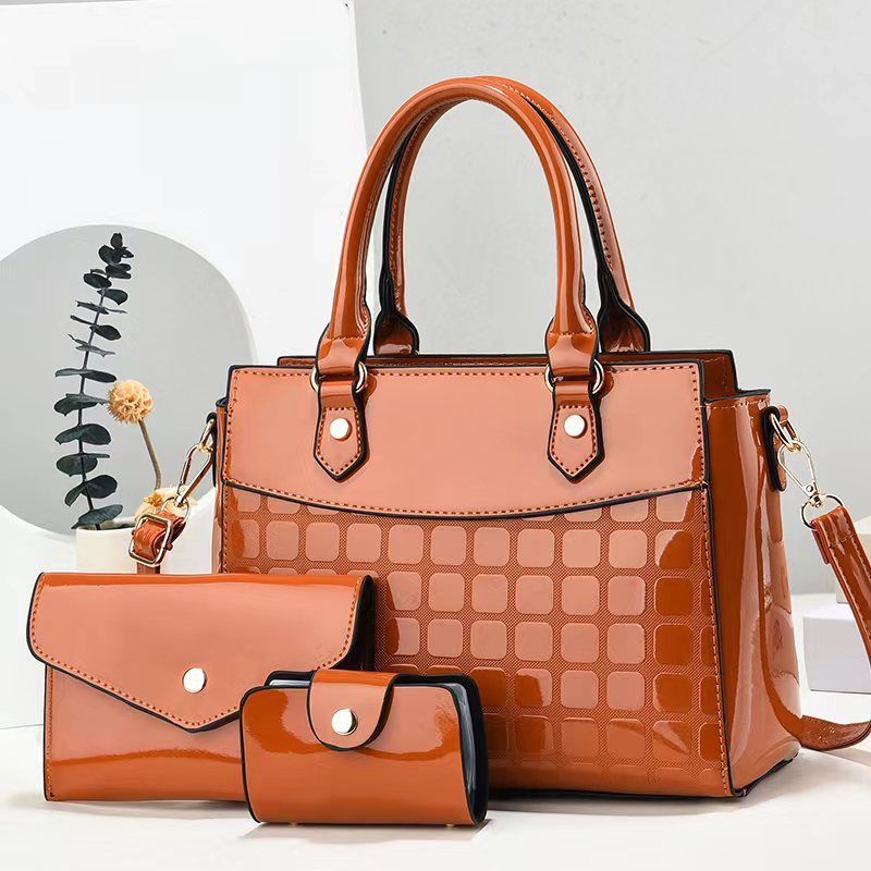 Bright Leather Embossed Large Shoulder Bag