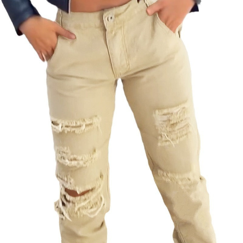 Ripped High Waist Ankle-tied Overalls