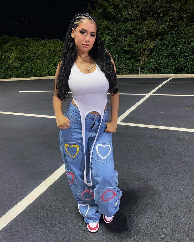 Multi-pocket Colorful Heart Jeans