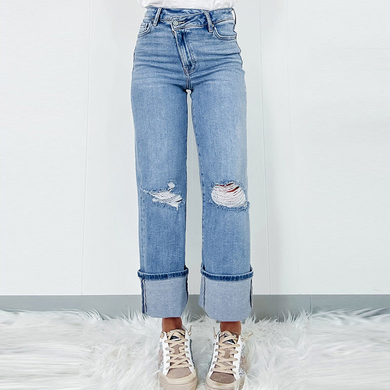 Solid Ripped Jeans