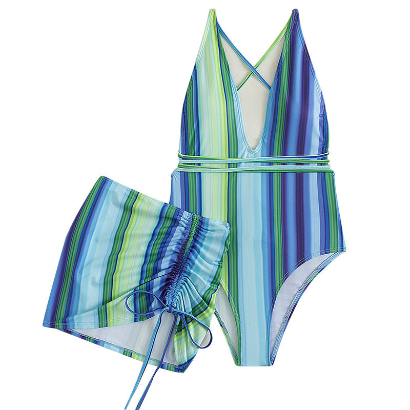 Two-piece Drawstring Backless Swimsuit