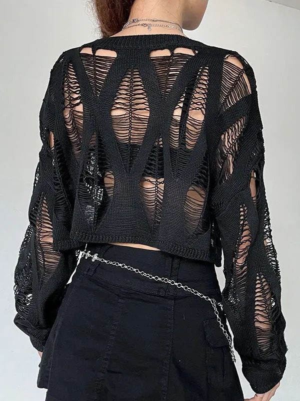 See-through Ripped Pullover Sweater