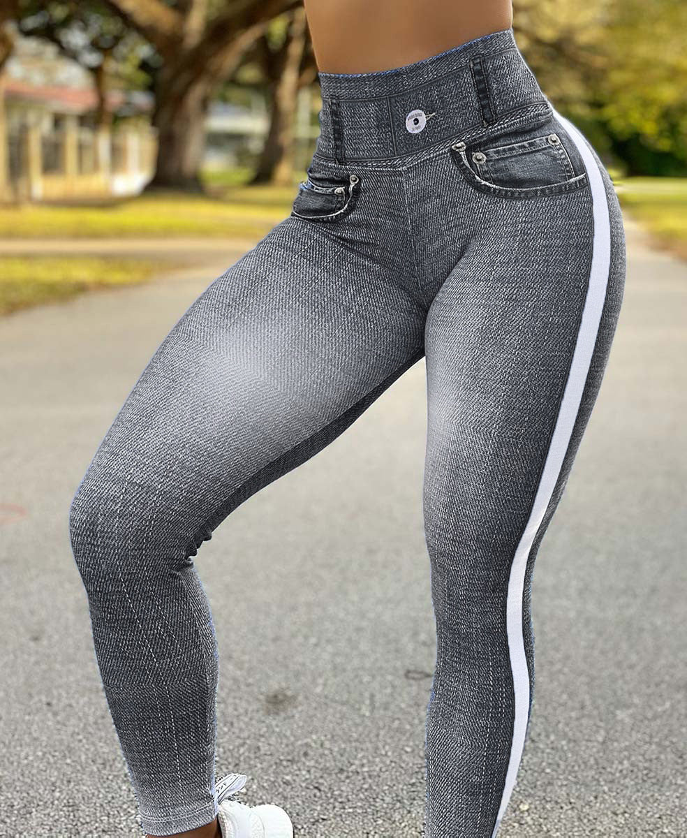 Skinny Running Imitation Denim Yoga Pants