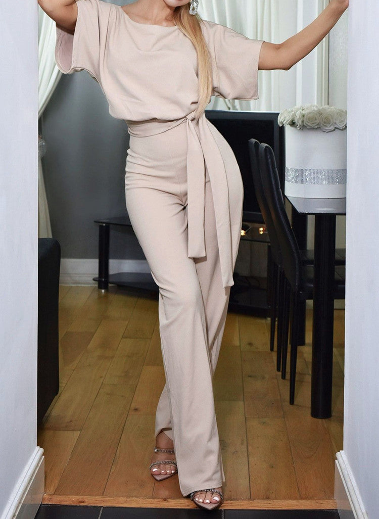 Lace-up Short-sleeved Jumpsuit