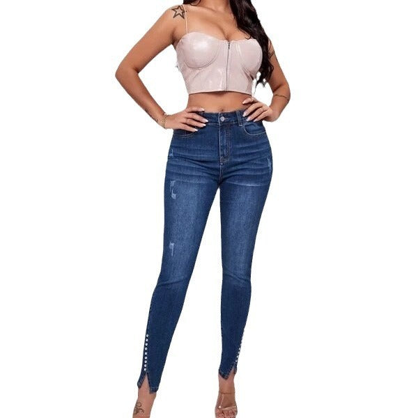 Slim Fit Patchwork Stretch Jeans