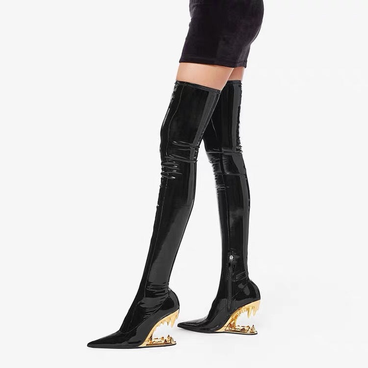 Patent Leather Stretch Boots