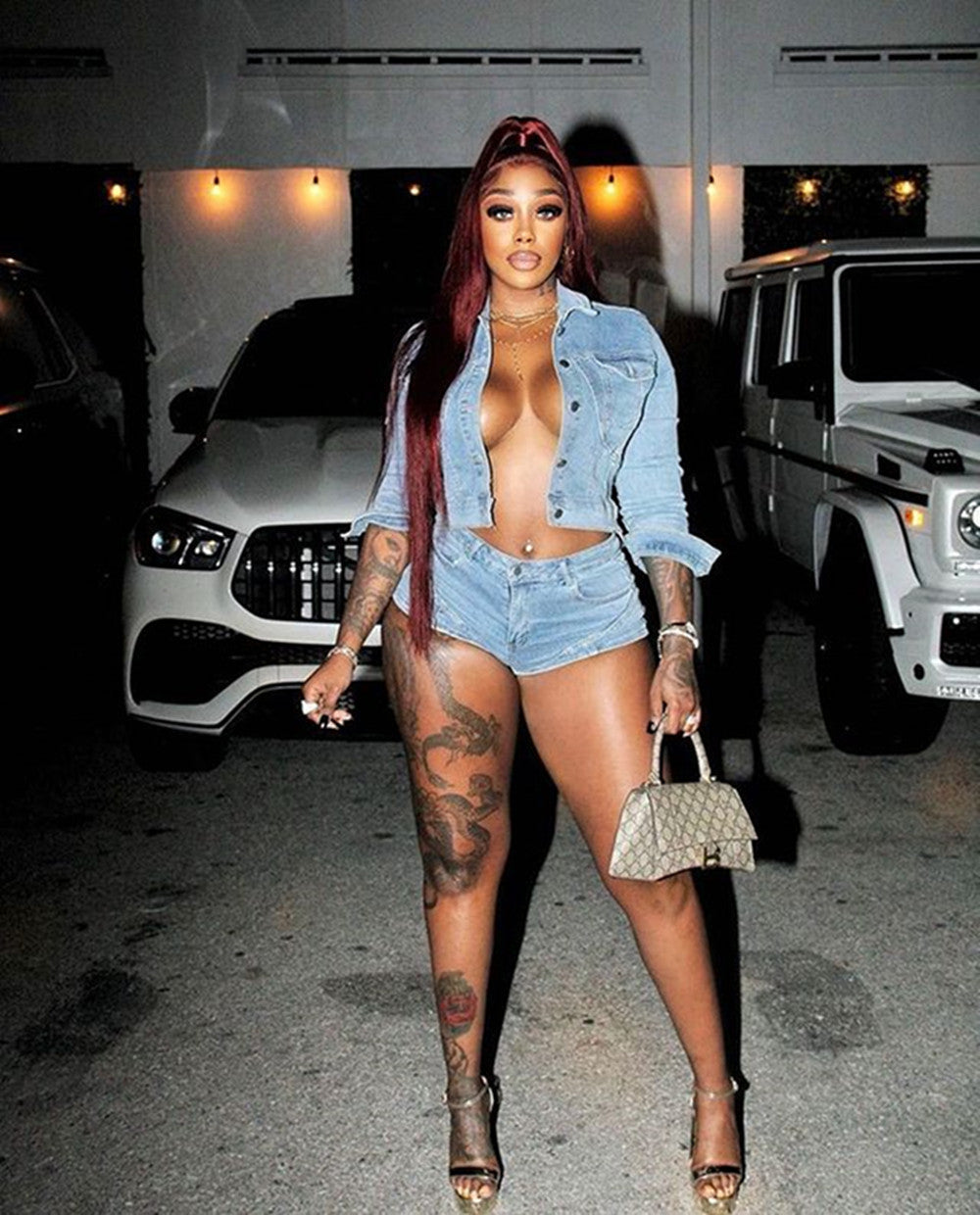 Denim Casual Shorts Set