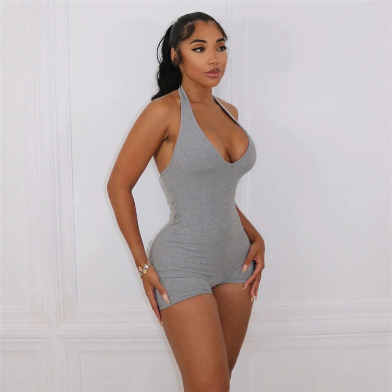 Deep V-neck Backless Tight Jumpsuit