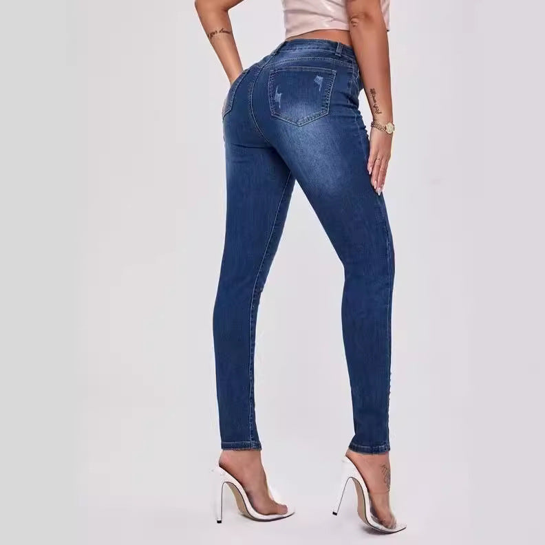 Slim Fit Patchwork Stretch Jeans