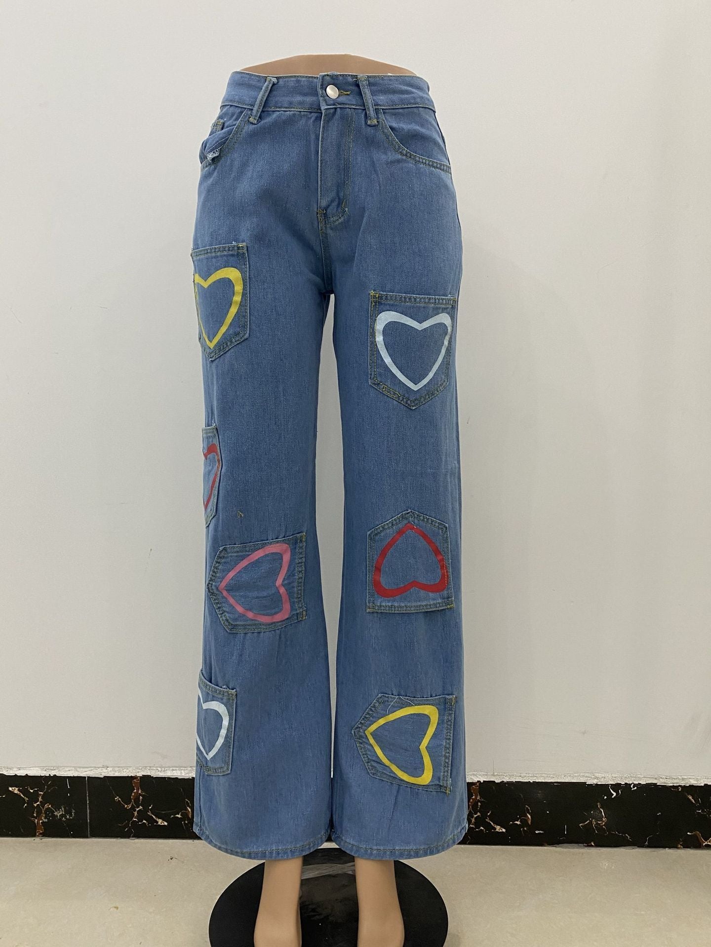 Multi-pocket Colorful Heart Jeans