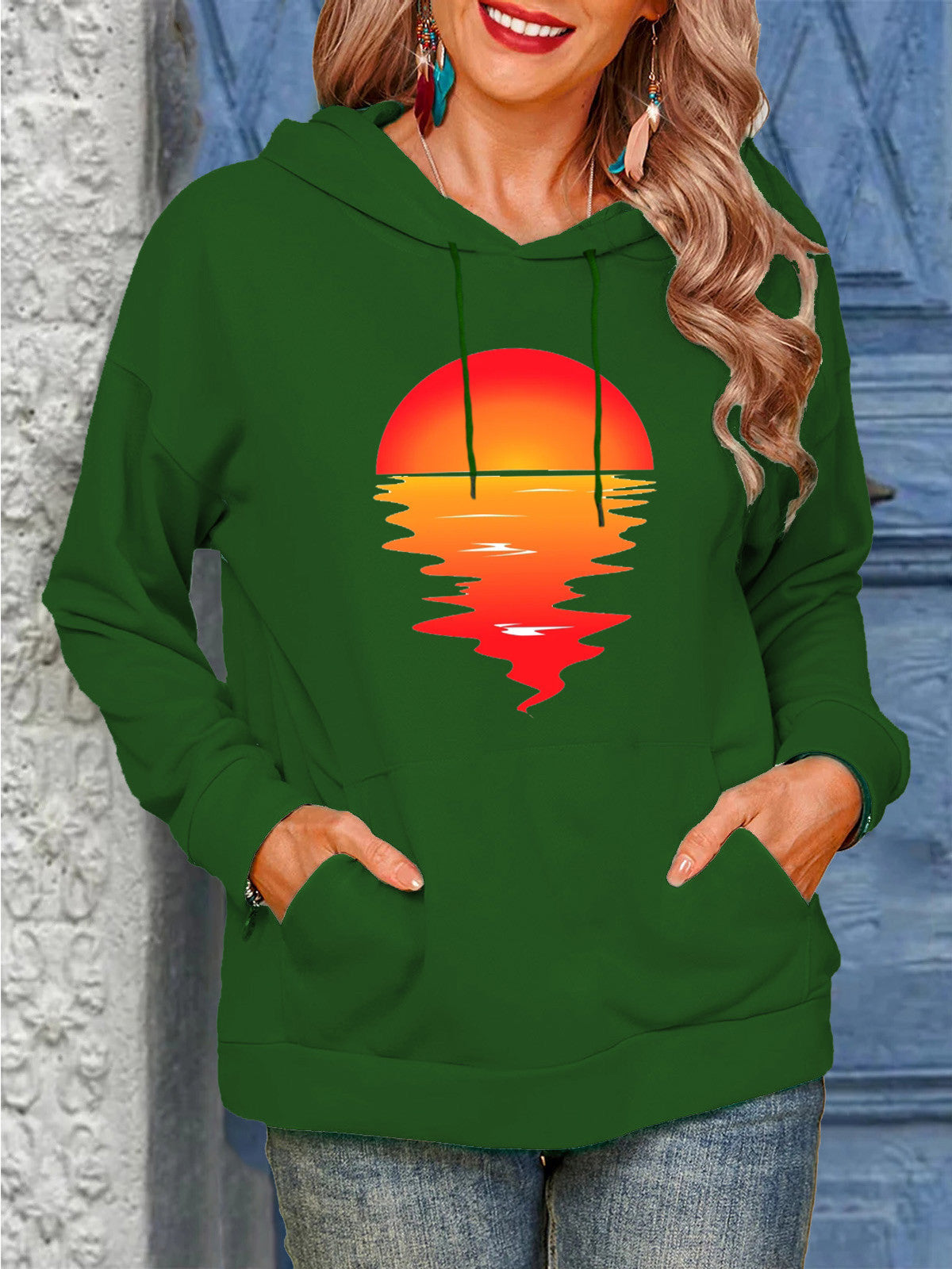 Sun Pattern Drawstrings Sweaters