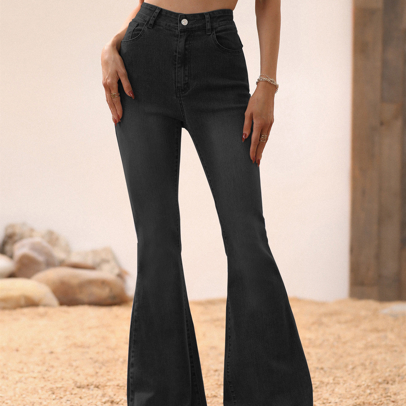 Flared Jeans Black Rough Edges