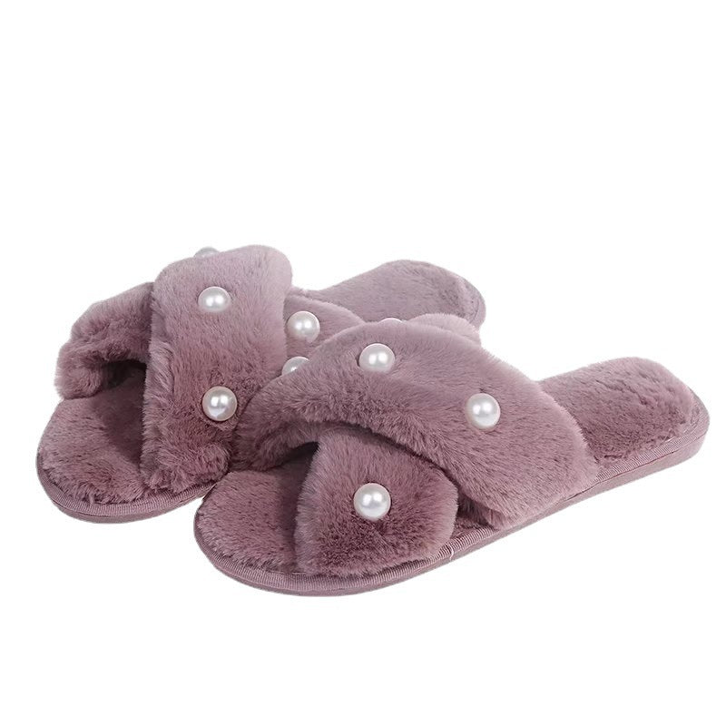 Warm Pearl Cross Slippers