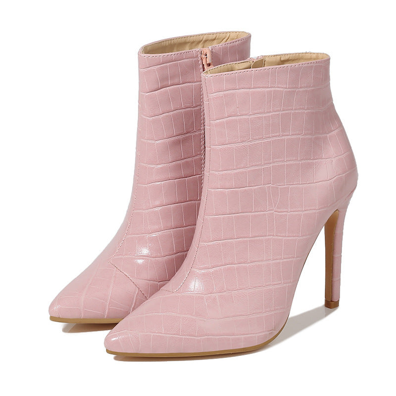 Snakeskin Print Back Zipper Boots