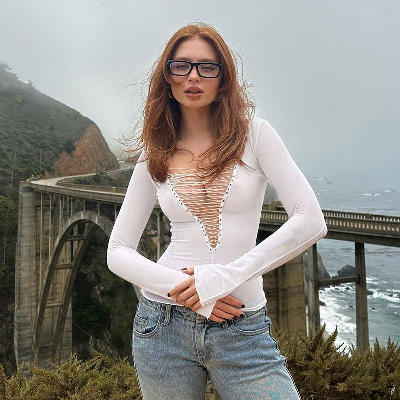 V-neck Lace Up Top