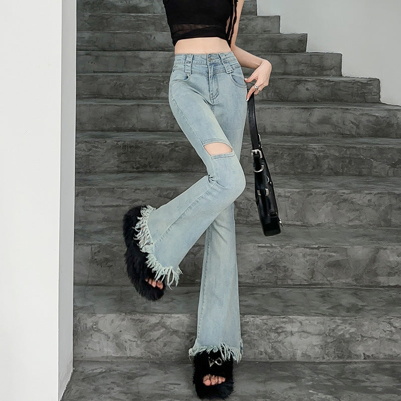 Fringed Slightly Flared Jeans