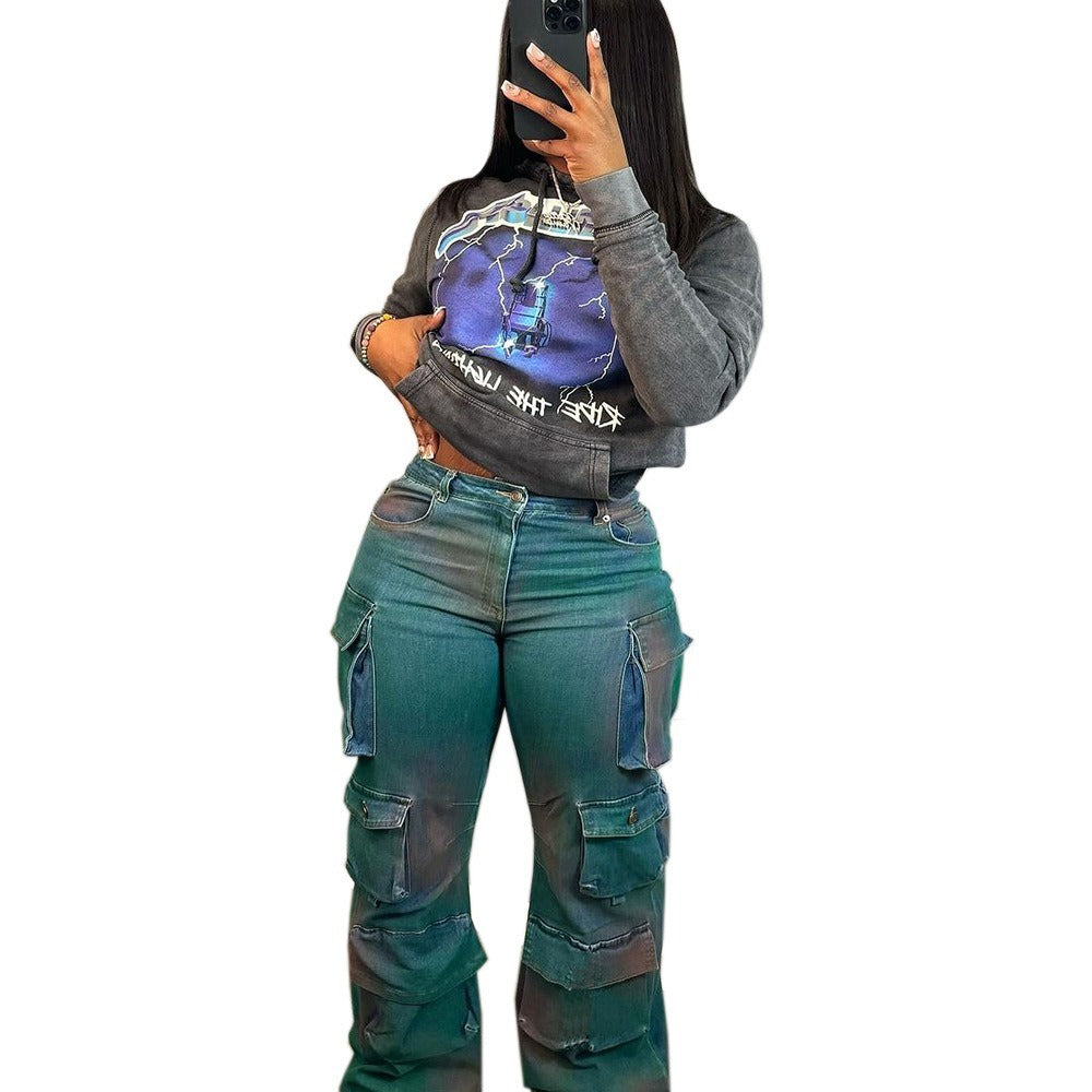 Multi-pocket Tie-dyed Jeans