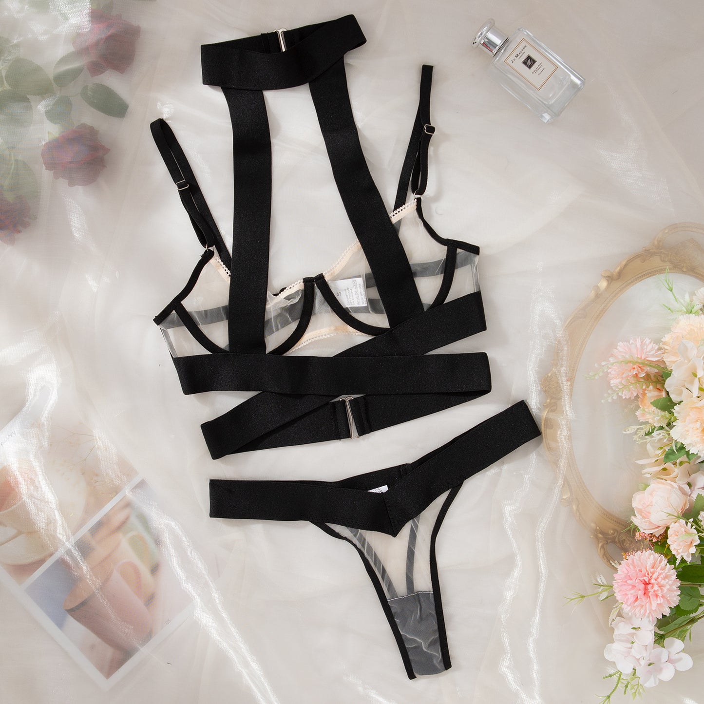 Strap Halter Steel Ring Gathering Bra