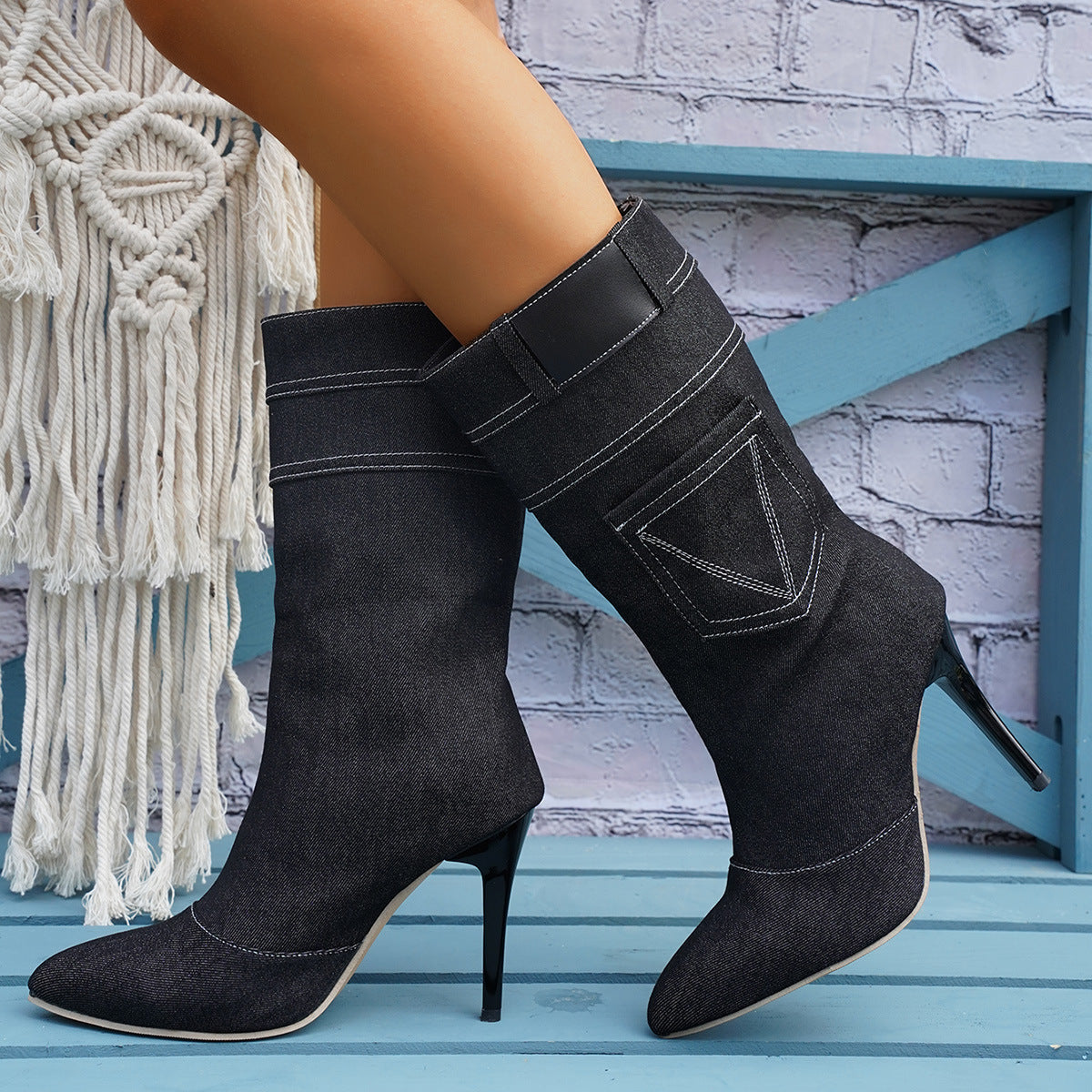 Denim Western Boots