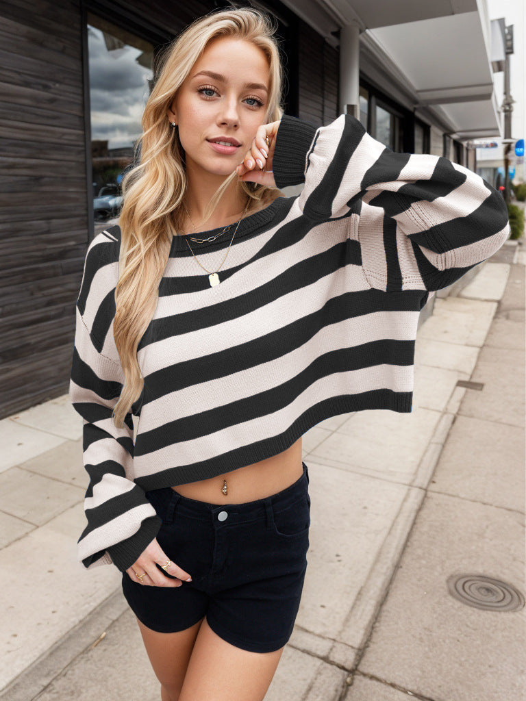 Pullover Sweater Striped Loose Short