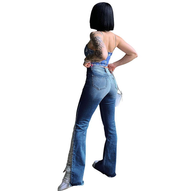 Stretch Ripped Flared Jeans