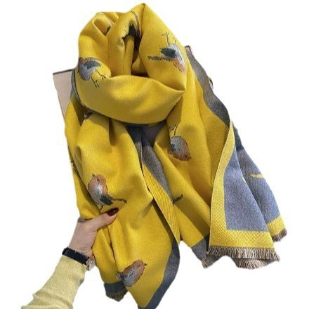 Warm Bird Pattern Cashmere Scarf