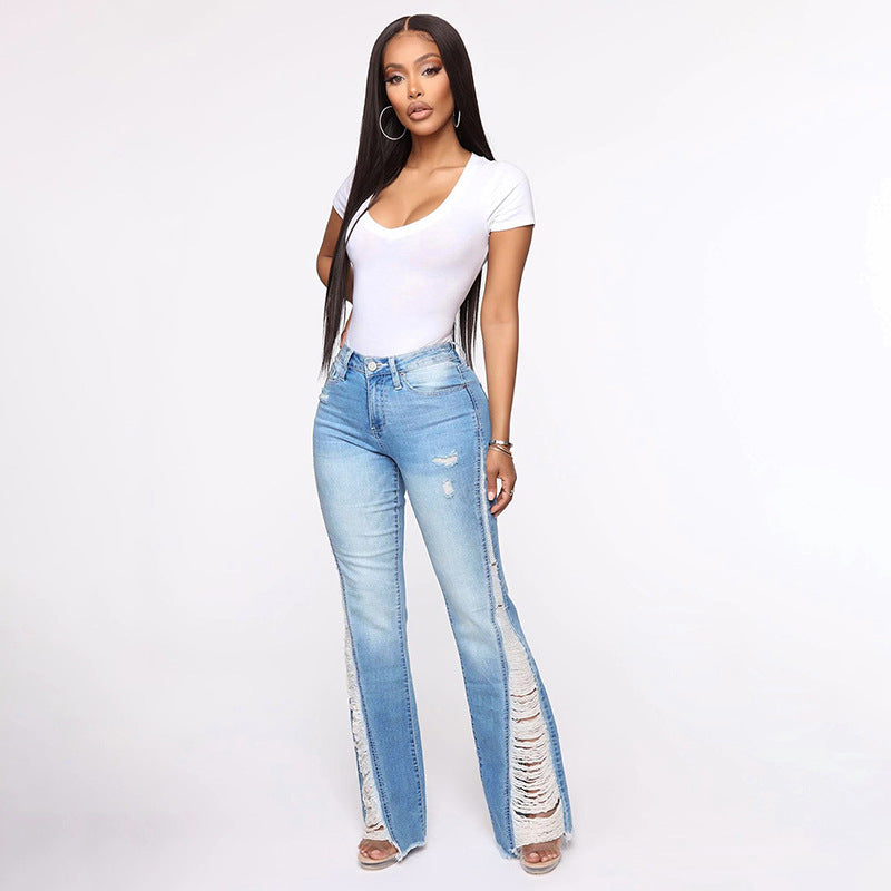 Stretch Ripped Flared Jeans
