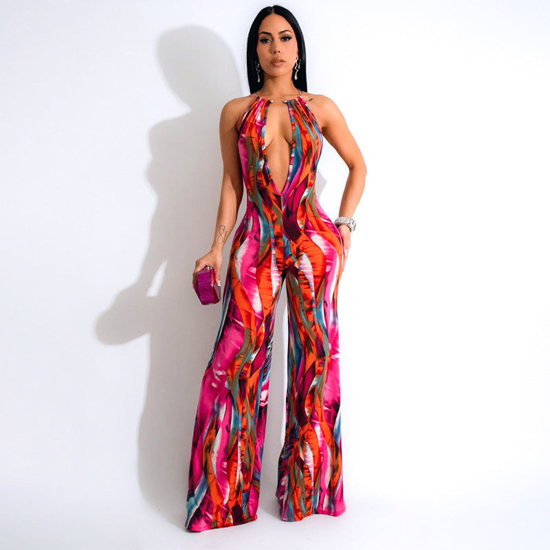 Multicolor Wave Deep V Bare Back