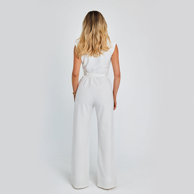 V-neck Casual Wide Leg Long Overalls