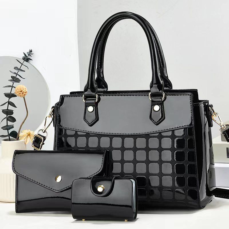 Bright Leather Embossed Large Shoulder Bag
