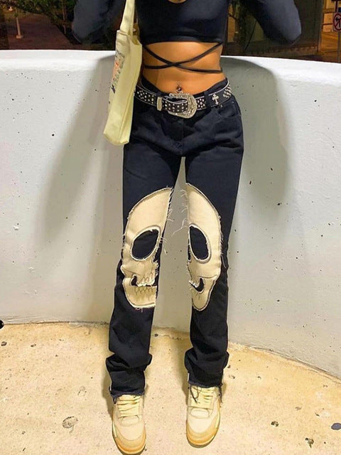 Vintage Skull Jeans High Waist