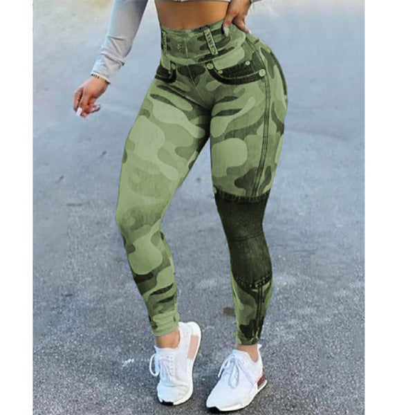 Skinny Running Imitation Denim Yoga Pants