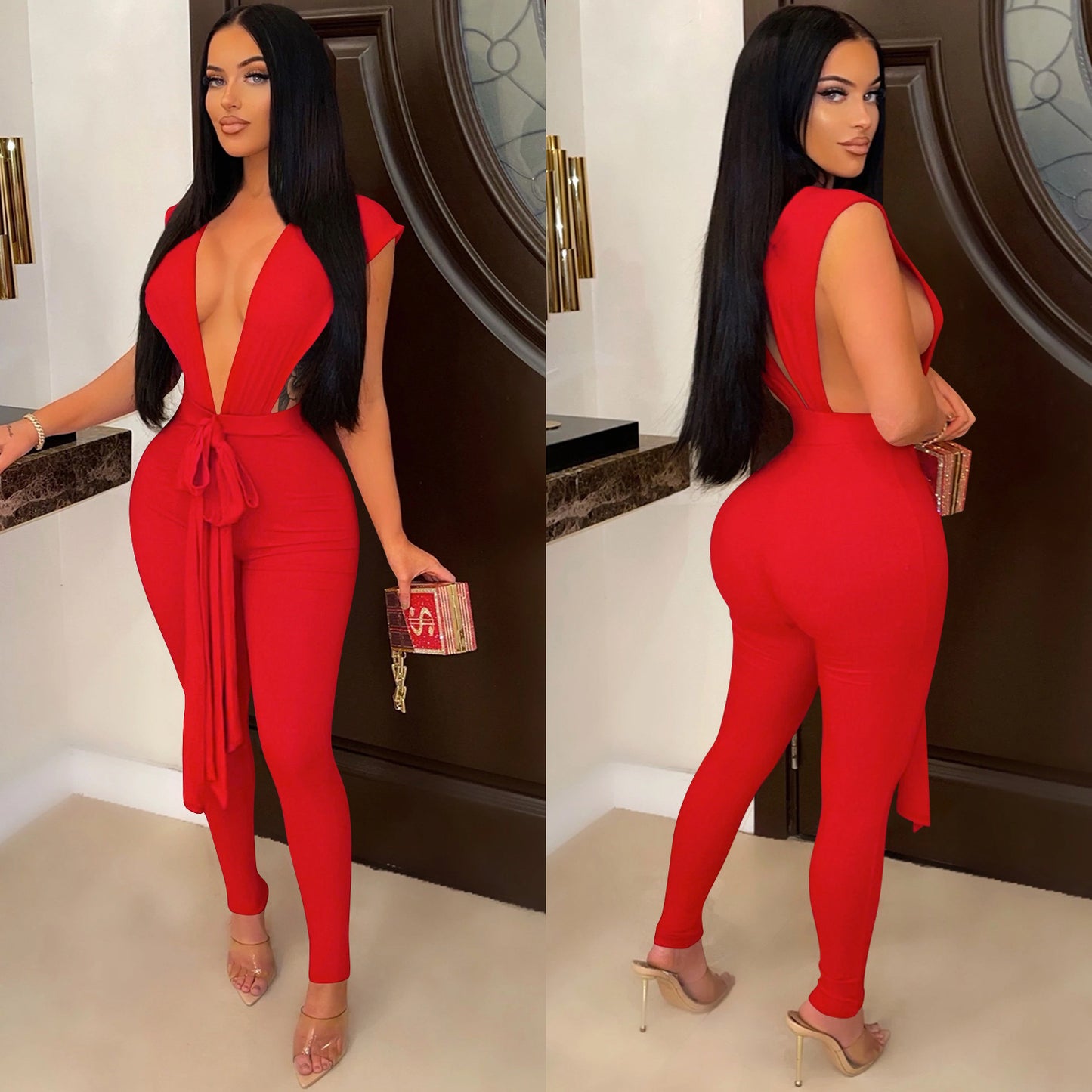 V-neck Sleeveless Jumpsuit