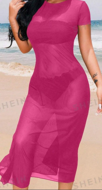 Short Sleeve Sheer Cover Up Dress