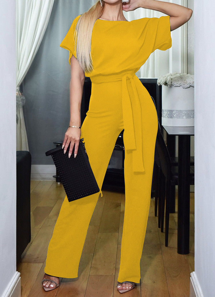 Lace-up Short-sleeved Jumpsuit