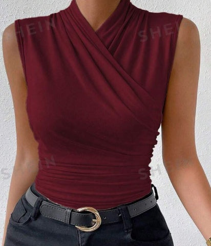 Crisscross Pleated Sleeveless
