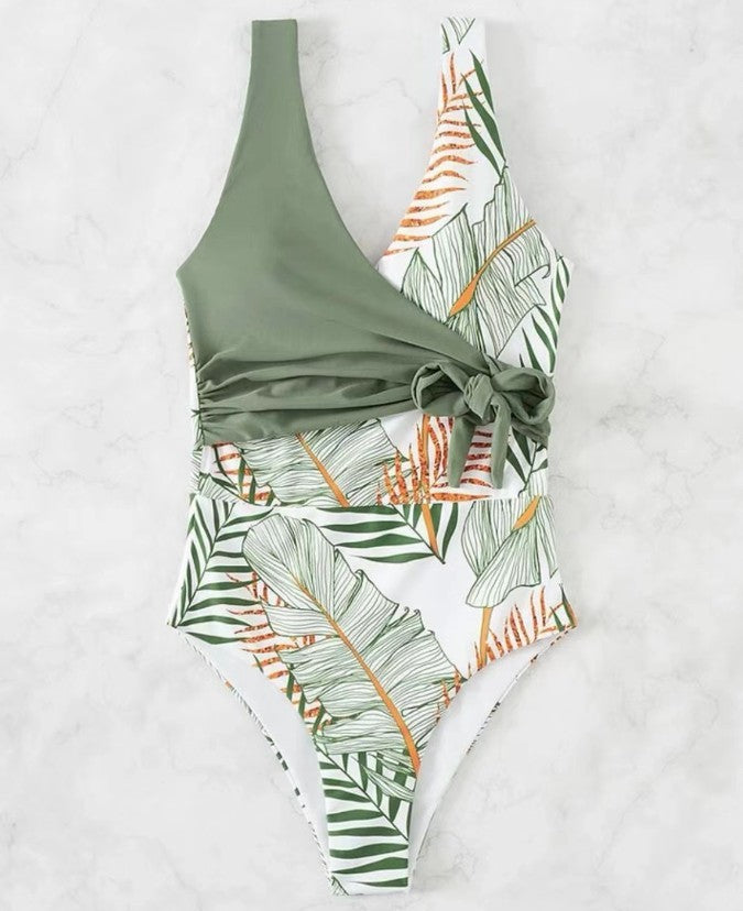 Minimalist Printed Cross Strap Swimsuit