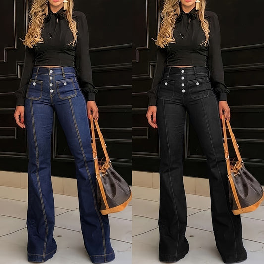 Patchwork Jeans Slim Fit Slimming Stretch Flared Pants