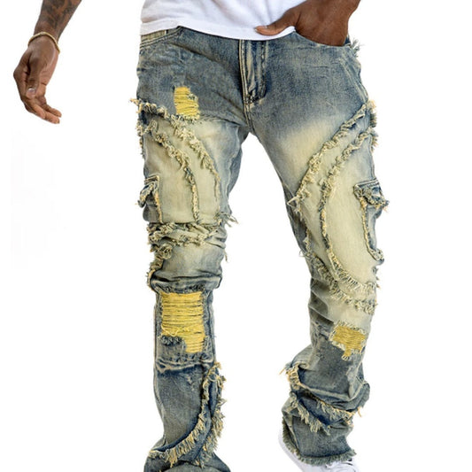 Men's Patchwork Fringe Jeans