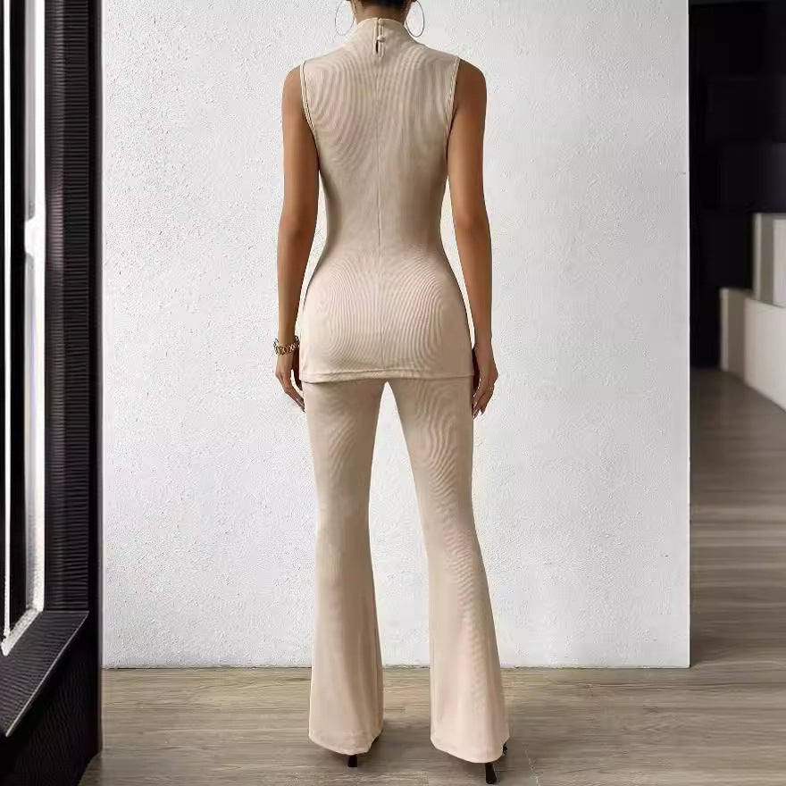 Stand Collar Wide Leg Pants