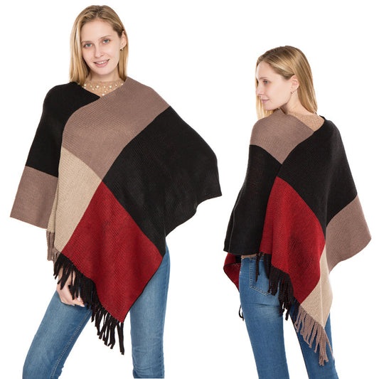 Large Plaid Color Matching Knitted Warm Shawl