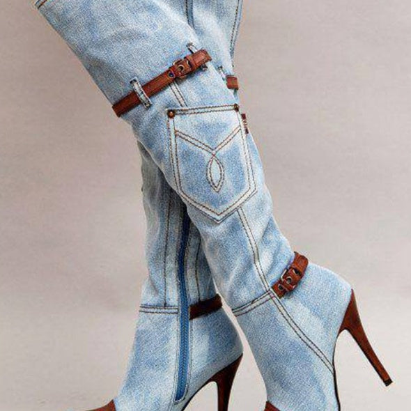 Denim High Heel Boots