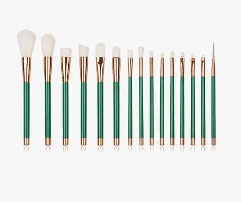 New 15 makeup brush set purple green bristles