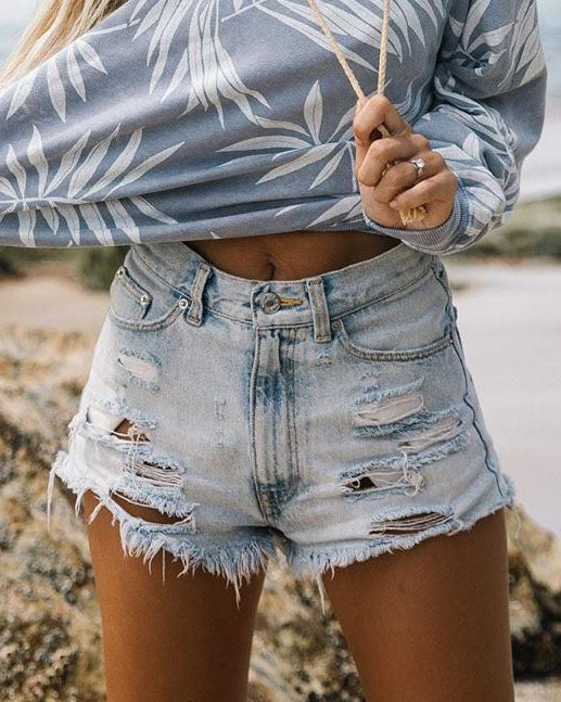 High Waist Ripped Denim Shorts