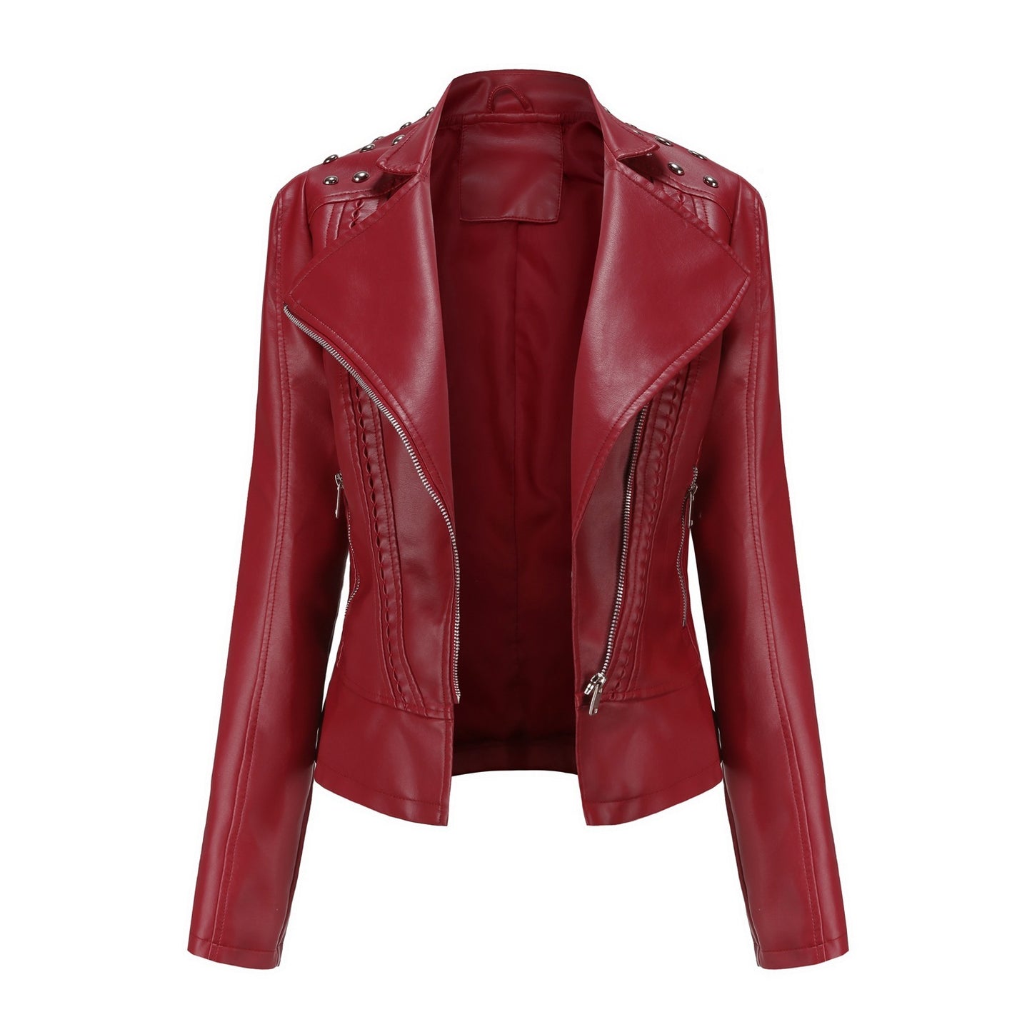 Beaded Leather Long-sleeved Jacket
