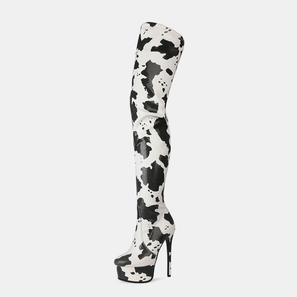 Cow Pattern Over The Knee Boots